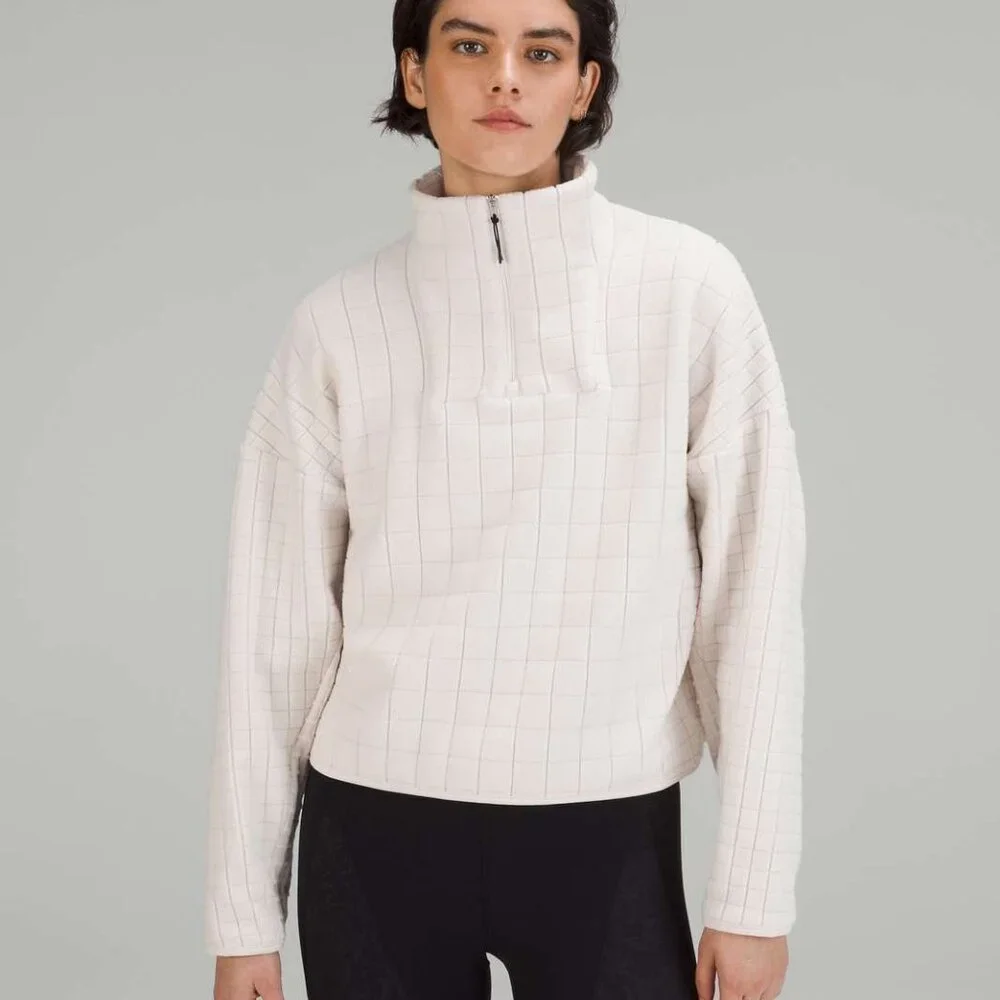 Lululemon Women's White Lab Textured-Grid Fleece Half Zip Pullover Sweater Sz XS